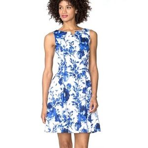 NWOT Chaps sleeveless white dress with blue florals